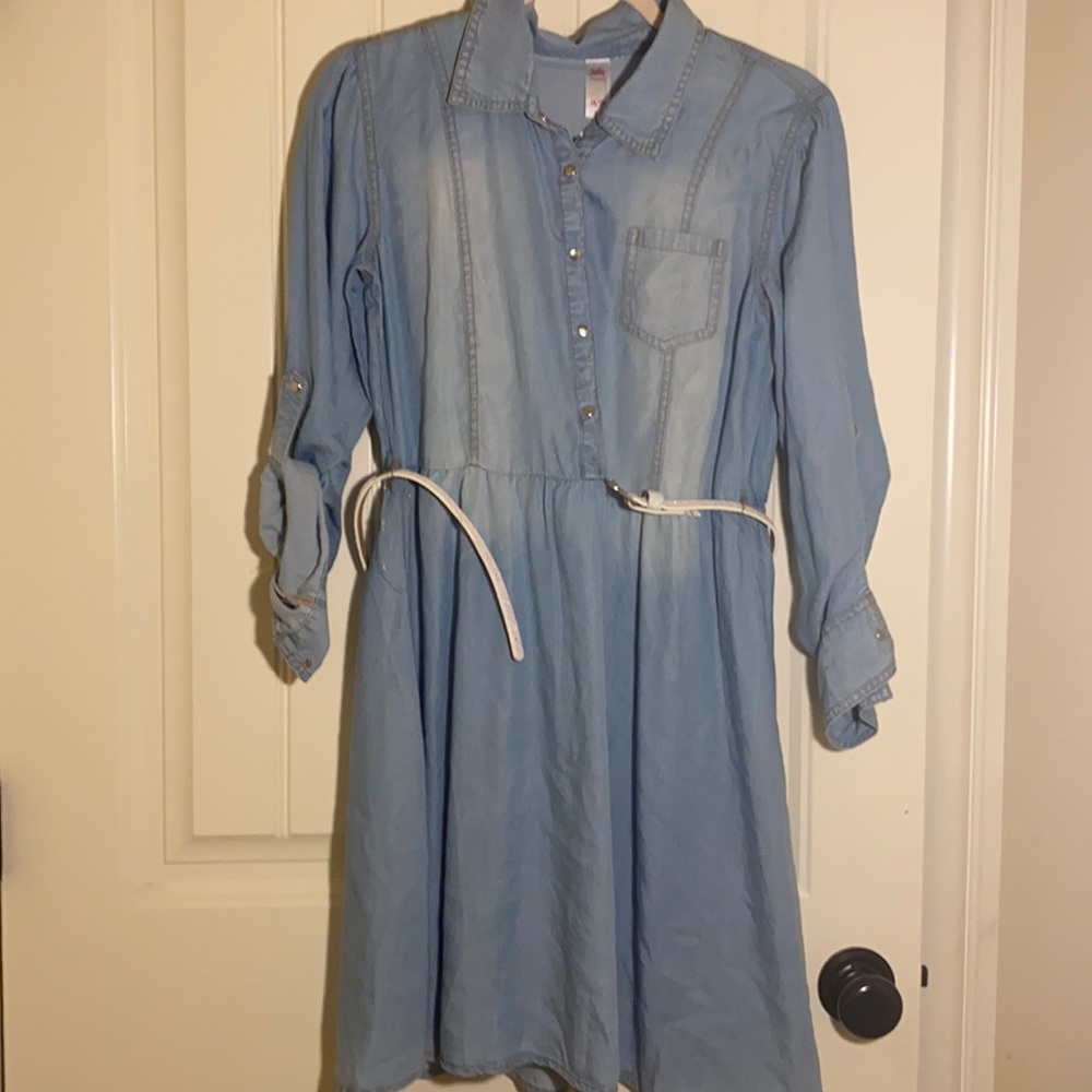 Denim dress with sparkle belt
